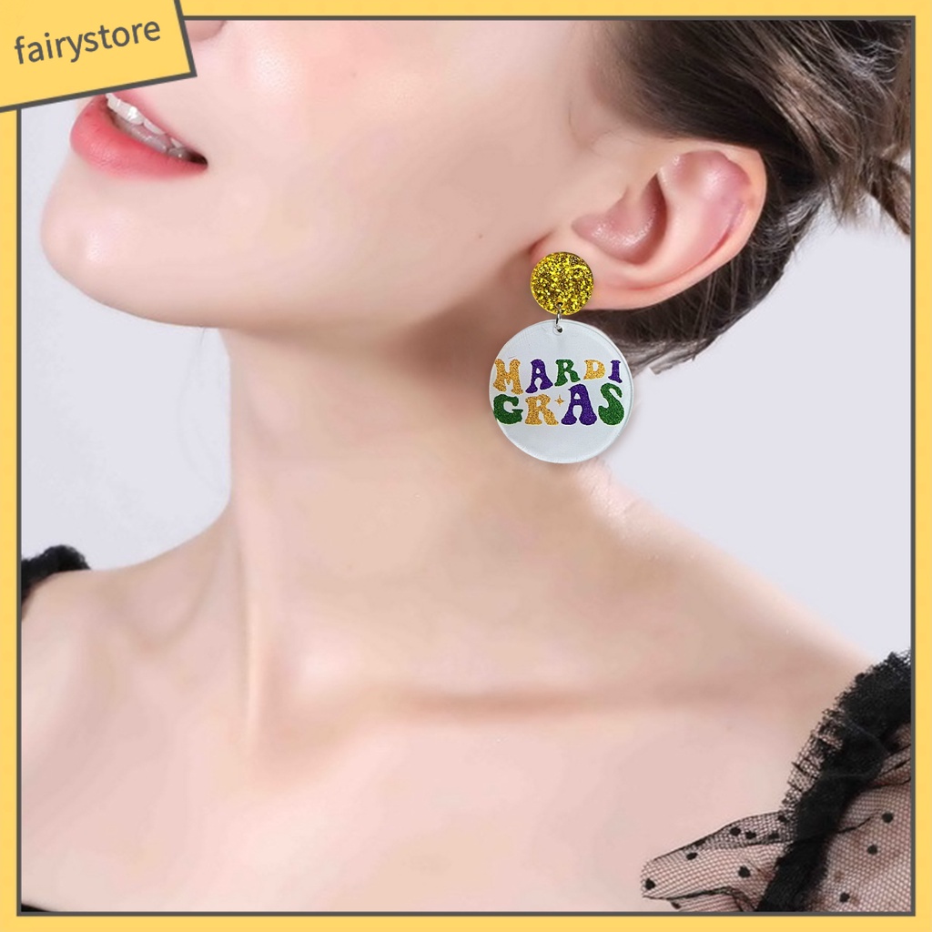 [FRO] 1 Đôi Bông Tai Móc Hình Giọt Nước Rỗng Lấp Lánh Đầy Màu Sắc Trang Trí Lễ Hội