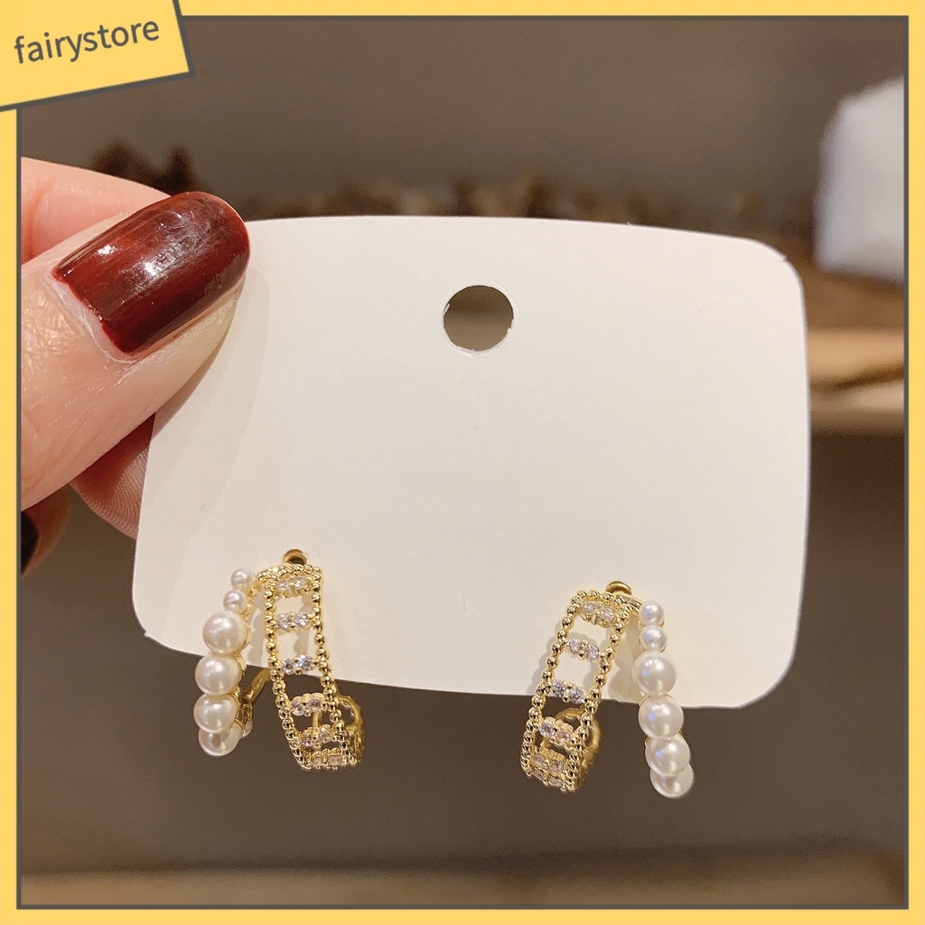 1 Đôi Bông Tai Đính Ngọc Trai Giả Phong Cách Pháp Thanh Lịch