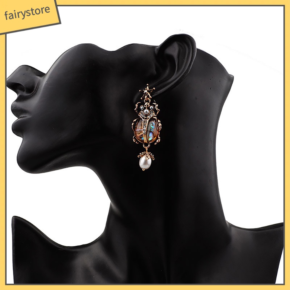 Khuyên Tai Đính Đá Ngọc Trai Nhân Tạo Hình Bọ Rùa Thời Trang Cho Nữ