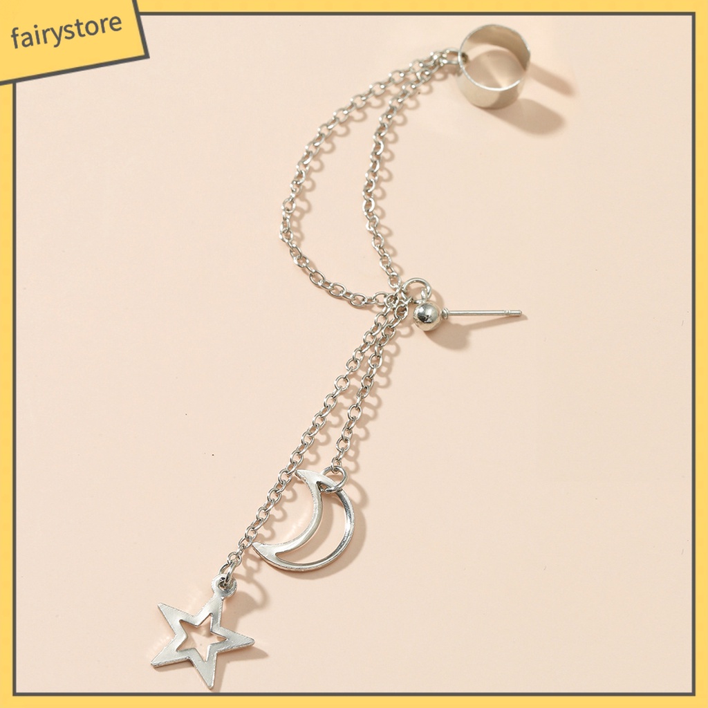 1 Khuyên Tai Dạng Kẹp Hình Mặt Trăng Bằng Thép Không Gỉ Màu Sắc Đơn Giản