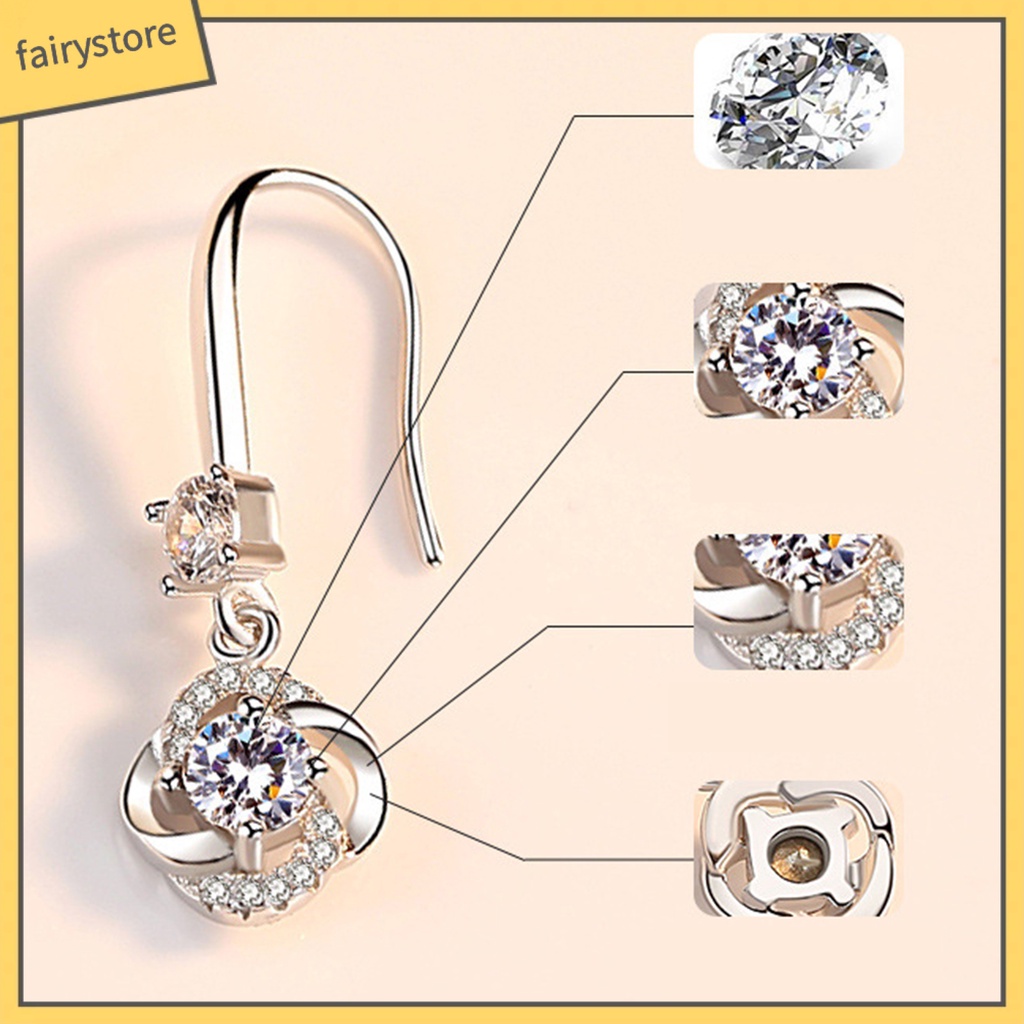 Bông Tai Hình Cỏ Bốn Lá Đính Đá Zircon Thời Trang Dành Cho Nữ