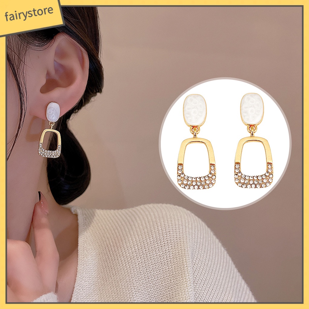 1 Đôi Bông Tai Hình Vuông Đính Đá Thời Trang Dành Cho Nữ