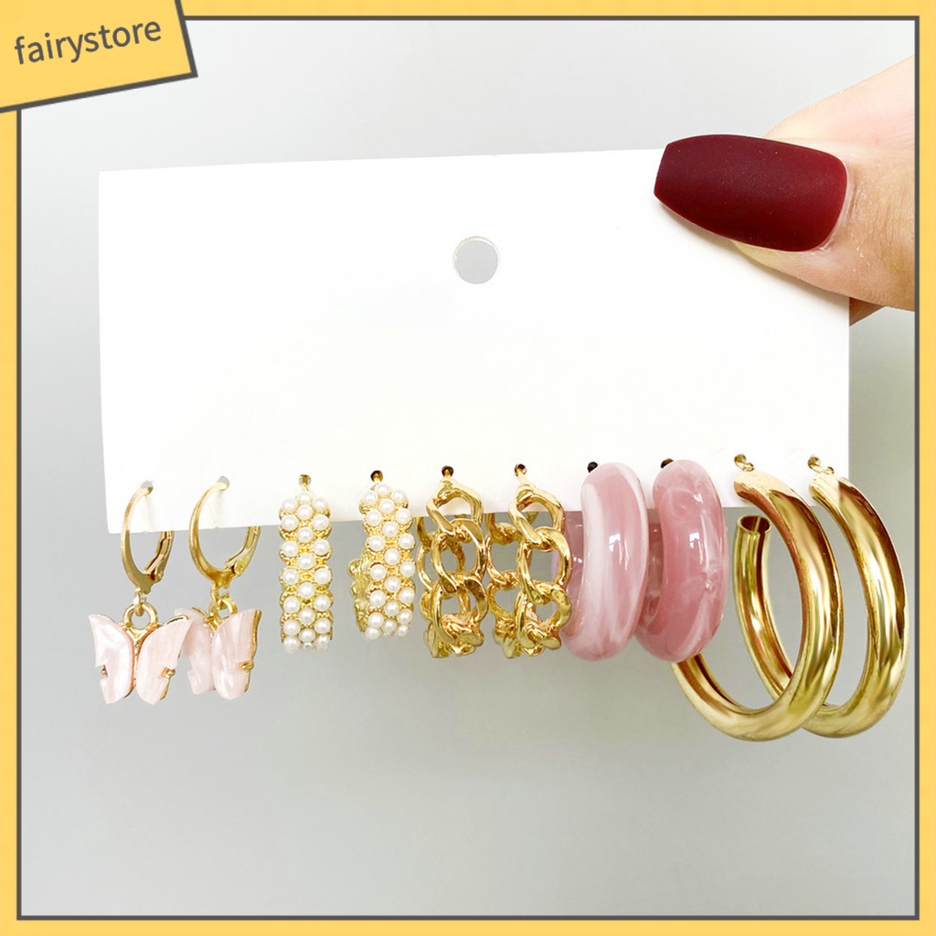 [FRO] Set 5 Đôi Bông Tai Dạng Vòng Hình Học Trang Trí Mắt Bằng Acrylic Tinh Tế Chống Dị Ứng Trang Sức Thời Trang Cho Nữ