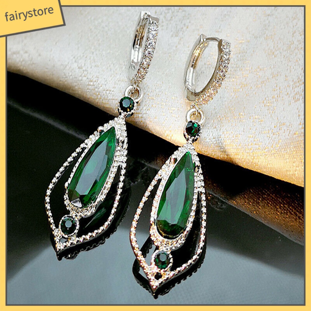 1 Đôi Bông Tai Hình Giọt Nước Đính Đá Zircon Thời Trang Dự Tiệc