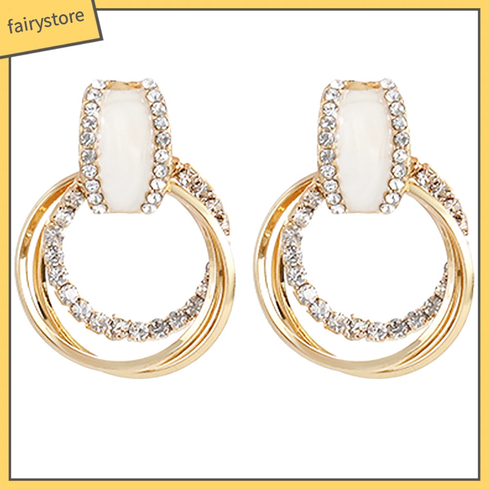 Bông Tai Tròn Nhiều Lớp Đính Kim Cương Giả Lấp Lánh Cho Nữ