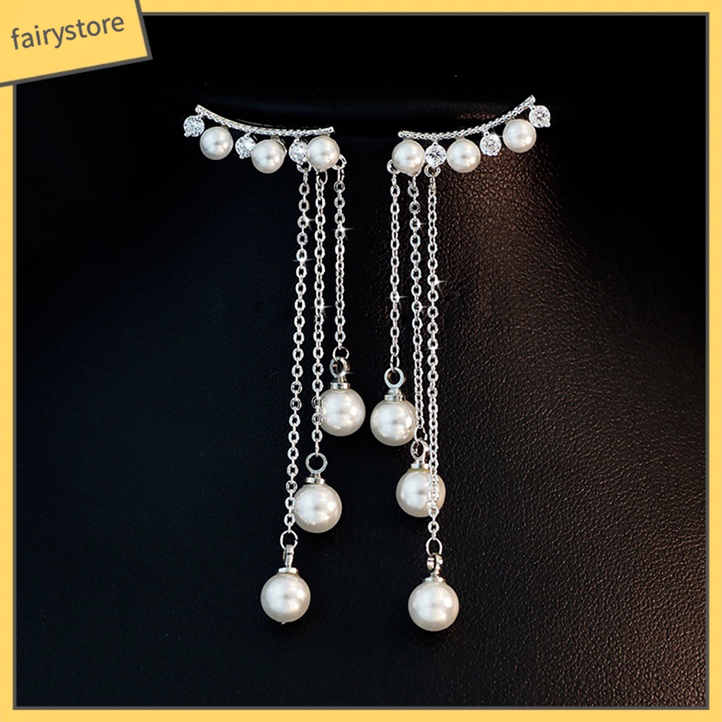 Bông Tai Dáng Dài Đính Ngọc Trai Nhân Tạo Phối Tua Rua Thân Thiện Với Môi Trường Thời Trang Cho Nữ