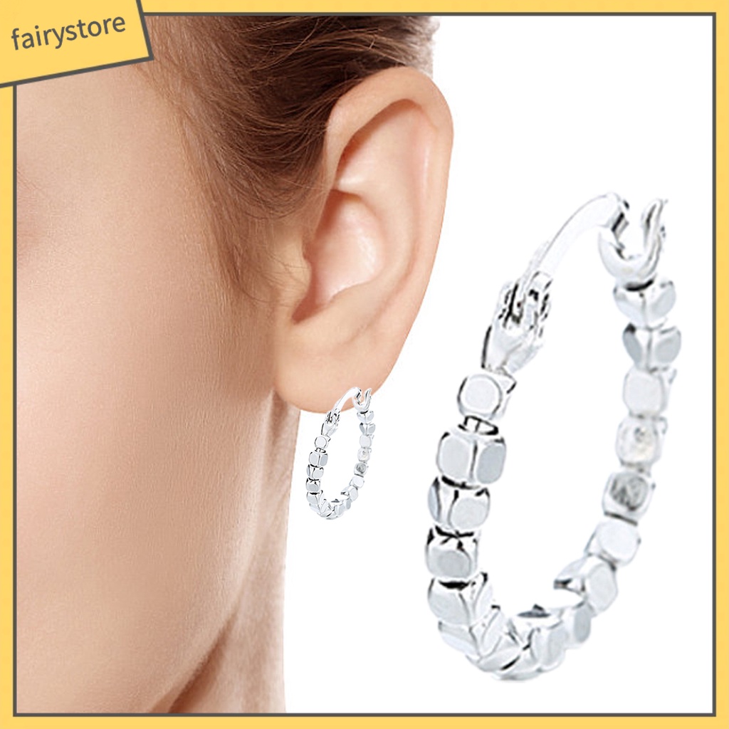 1 Bông Tai Hình Khối Lập Phương Bằng Đồng Bóng Cao Không Gây Dị Ứng Phong Cách Hip Hop Thời Trang Dành Cho Nữ