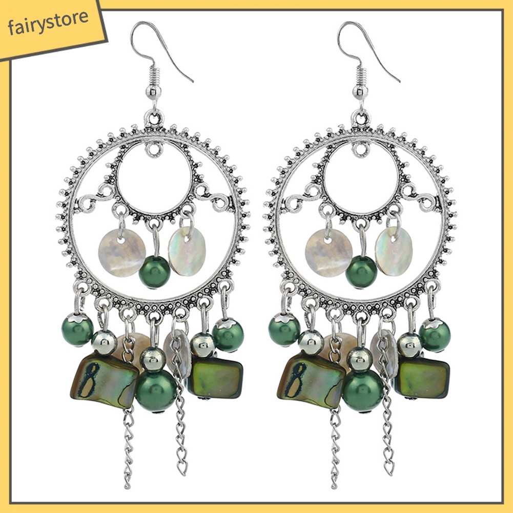 Bông Tai Tròn Đính Hạt Tua Rua Phong Cách Retro Dành Cho Nữ