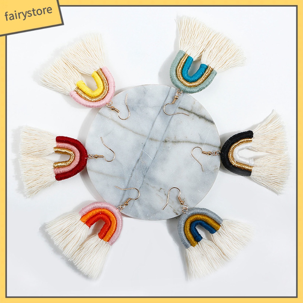 [FRO] 1 Đôi Bông Tai Móc Tua Rua Nhiều Lớp Màu Cầu Vồng Quyến Rũ Phong Cách Bohemian