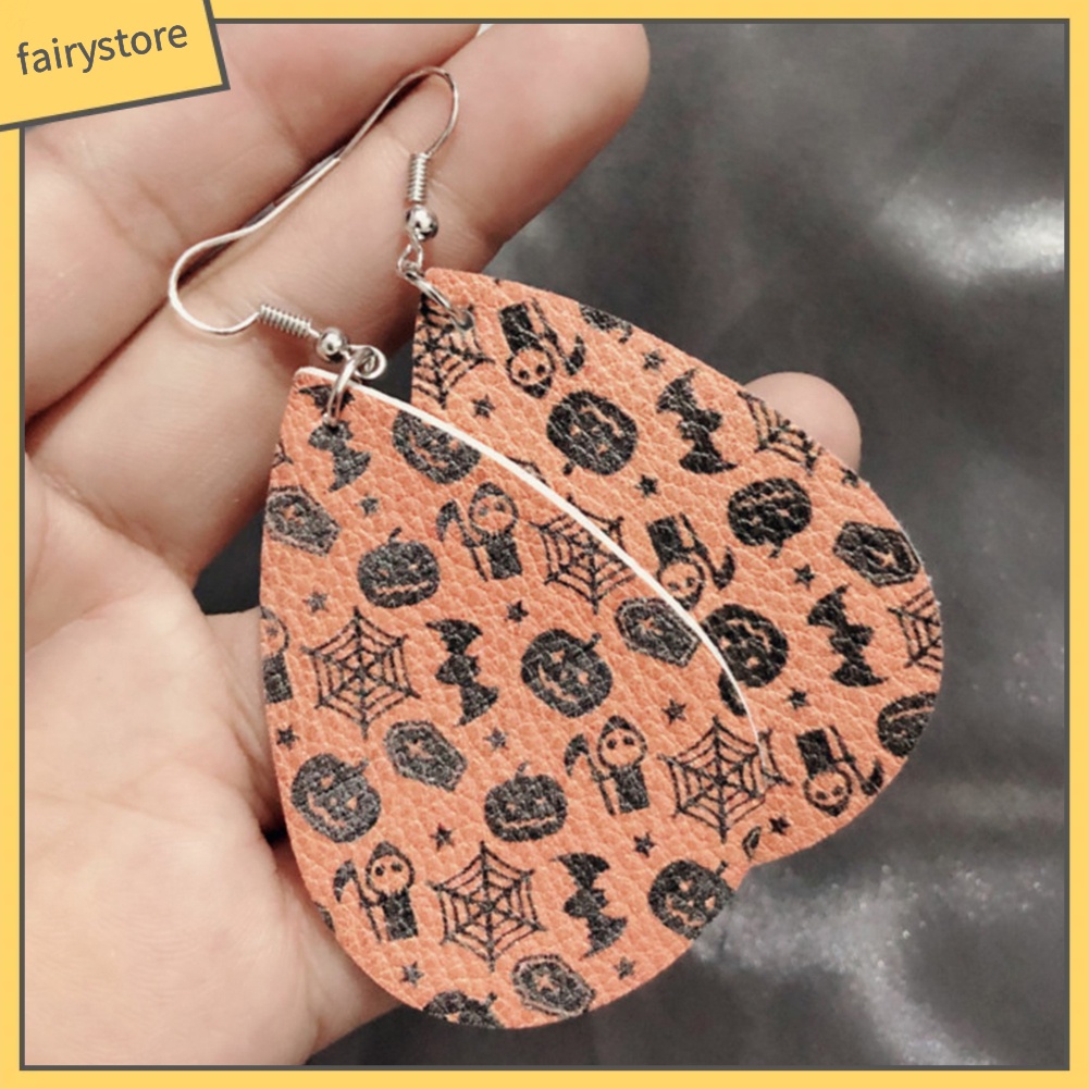 Bông Tai Giả Da Hình Giọt Nước / Đầu Lâu / Bí Ngô / Giọt Nước Phong Cách Halloween Cho Nữ