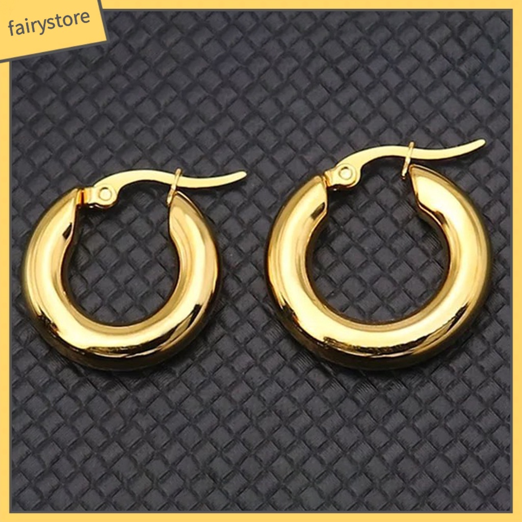 1 Đôi Bông Tai Hình Tròn Dày Dặn Màu Trơn Phong Cách Punk Dành Cho Nữ