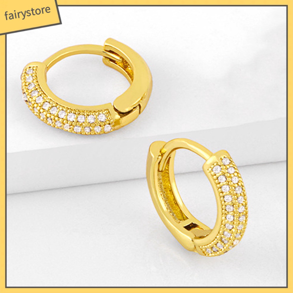 1 Đôi Bông Tai Tròn Màu Trơn Bề Mặt Mịn Chống Biến Dạng Nhanh Trang Trí Khối Đá Zirconia Bền Bỉ Dành Cho Bạn Nữ