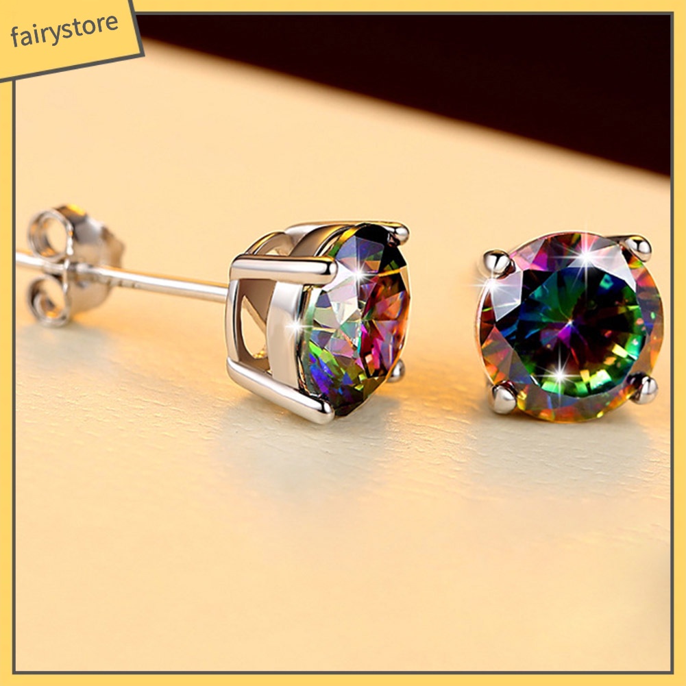 Bông Tai Xỏ Lỗ Đính Đá Zircon Nhiều Màu Phong Cách Cổ Điển Cho Nam Và Nữ