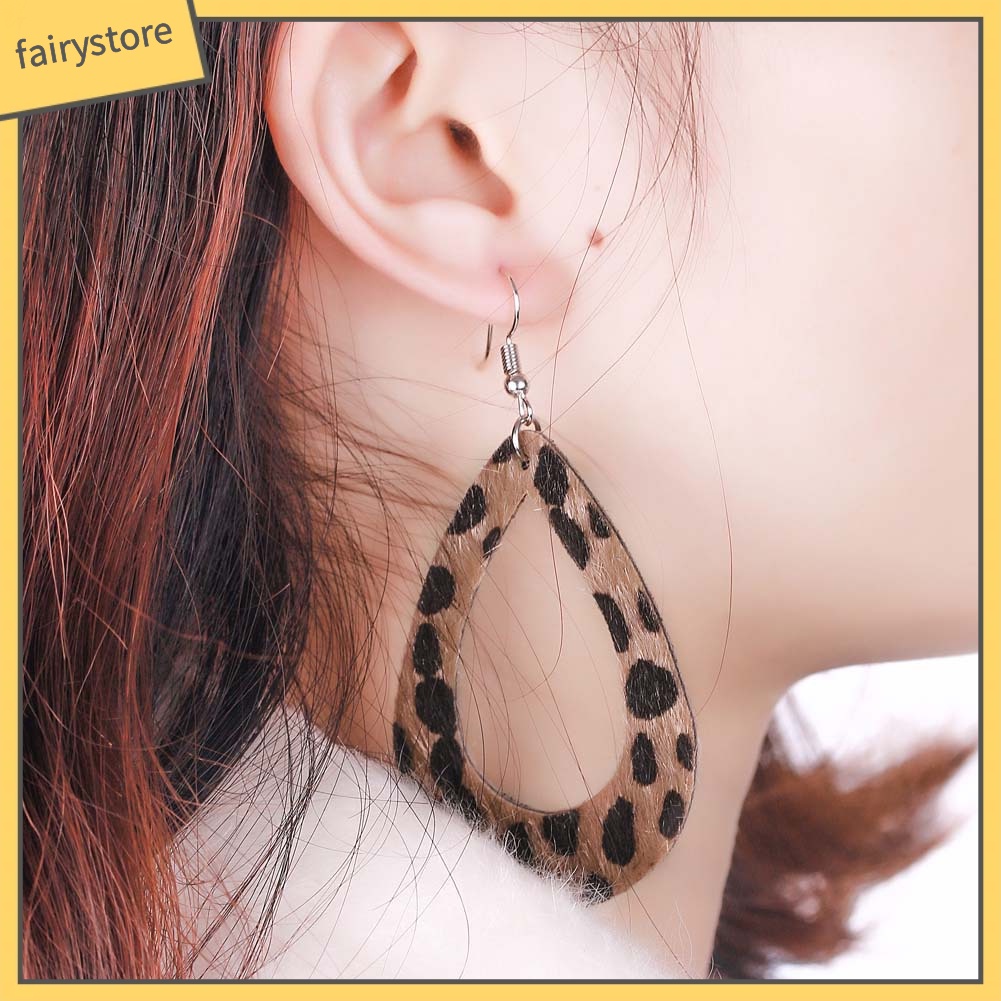 Bông Tai Giả Da Hình Giọt Nước Họa Tiết Da Báo Thời Trang Dành Cho Nữ