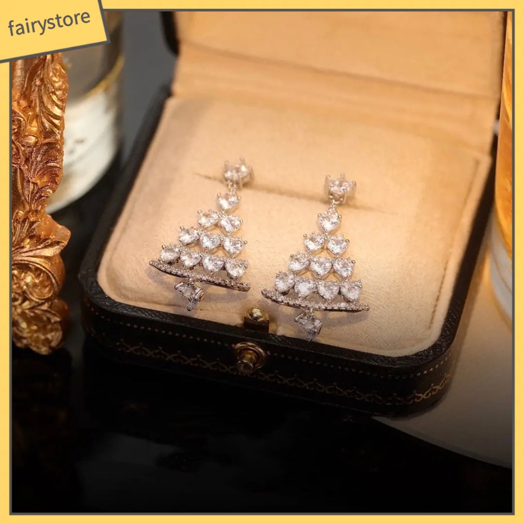 1 Đôi Bông Tai Hình Cây Thông Giáng Sinh Đính Đá Lấp Lánh Thời Trang Năm Mới Cho Nữ