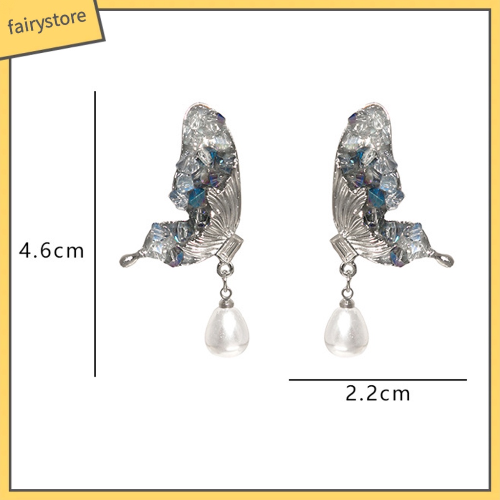 1 Đôi Bông Tai Hình Học Họa Tiết Bướm Đính Đá Sáng Bóng Sang Trọng