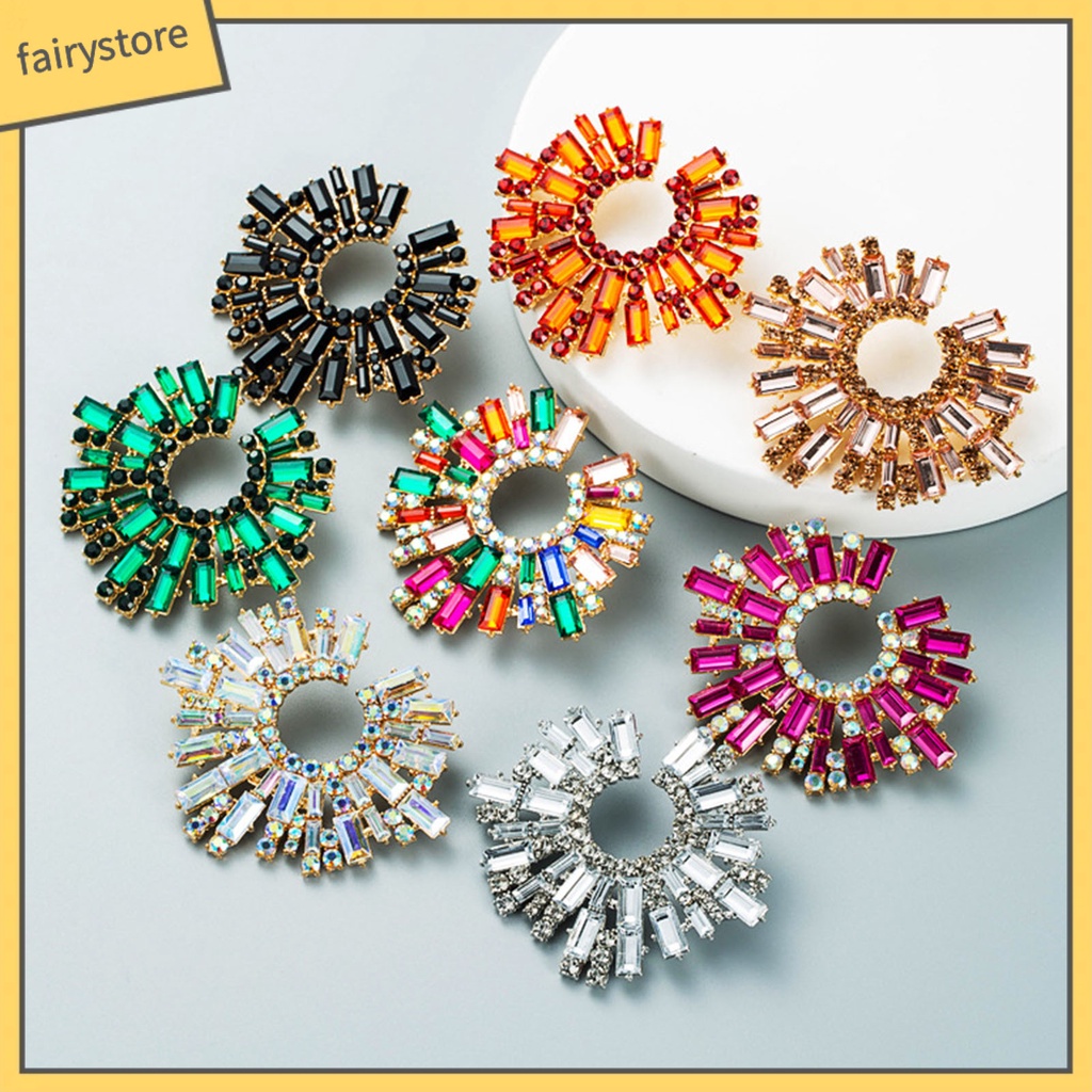 1 Đôi Bông Tai Hình Hoa Hướng Dương Đính Đá Nhiều Màu Phong Cách Bohemian