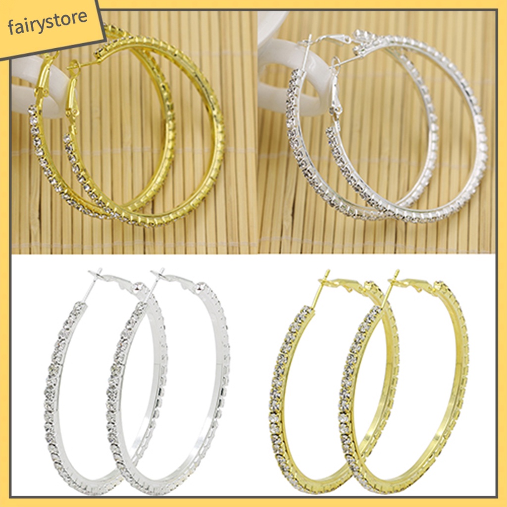 1 Đôi Bông Tai Hình Tròn Lớn Bằng Hợp Kim Đính Đá Dành Cho Nữ Sinh Nhật Kỷ Niệm