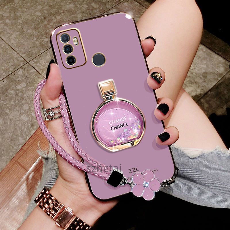 ốp lưng oppo a53 a53 2020 Ốp Điện Thoại Mềm Mạ Điện Hình Chai Nước Hoa Kim Tuyến Có Giá Đỡ Và Dây Đe
