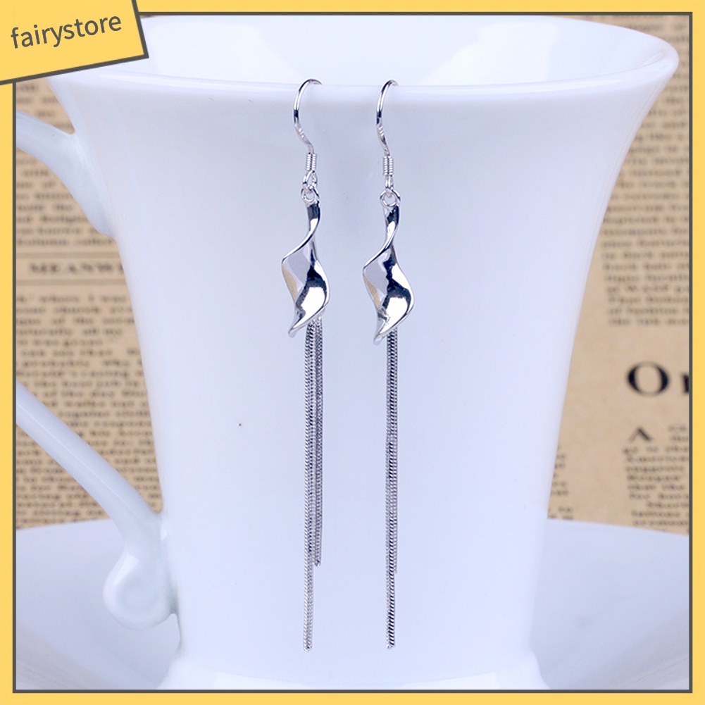 Bông Tai Hợp Kim Dáng Dài Phối Tua Rua Màu Bạc Thời Trang Cho Nữ