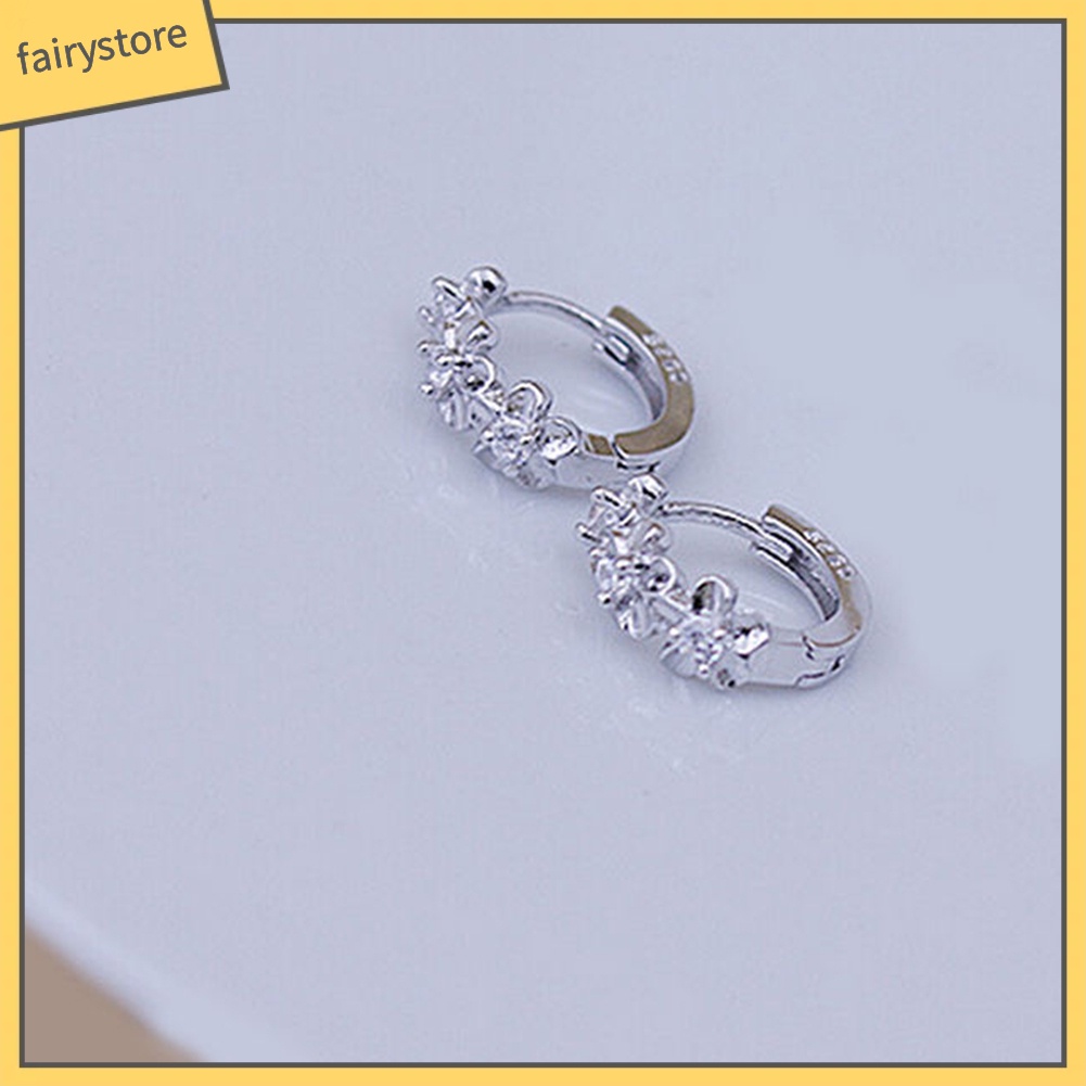 Bông Tai Mạ Bạc 925 Hình Hoa Đính Đá Ngọt Ngào Hoops