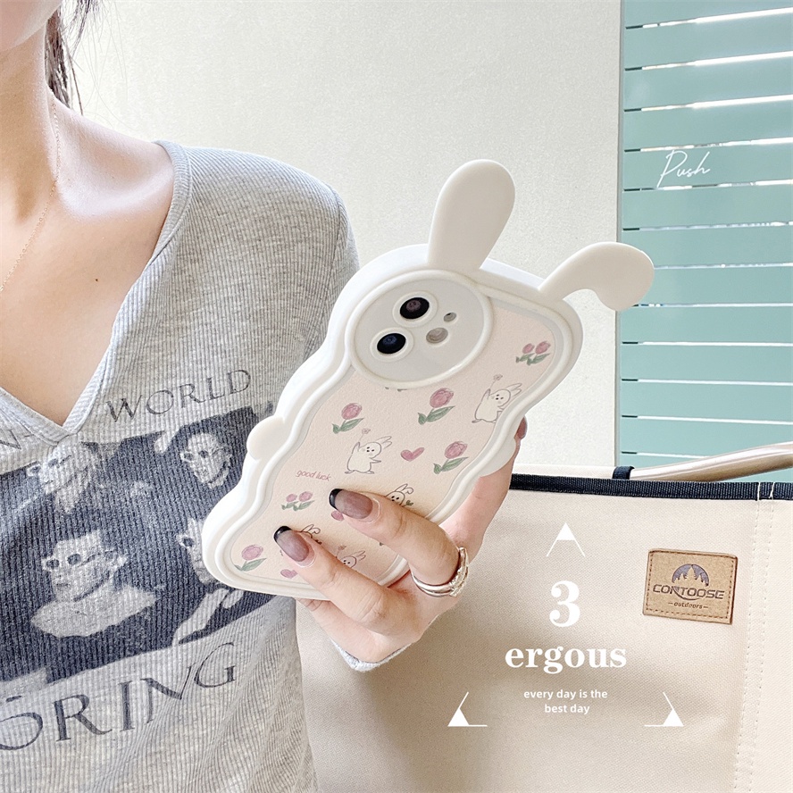 Ear CaseỐp Điện Thoại TPU Mềm Họa Tiết Hoa Và Thỏ Cho IPhone 14 13 12 11 Pro Max X XR Xs Max