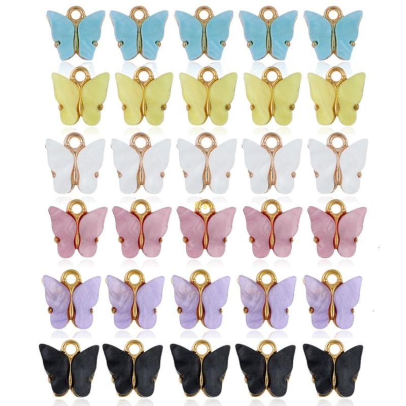Flgo Set 30 Mặt Vòng cổ Acrylic Hình Bướm Nhiều Màu Sắc Làm Trang Sức Thủ Công