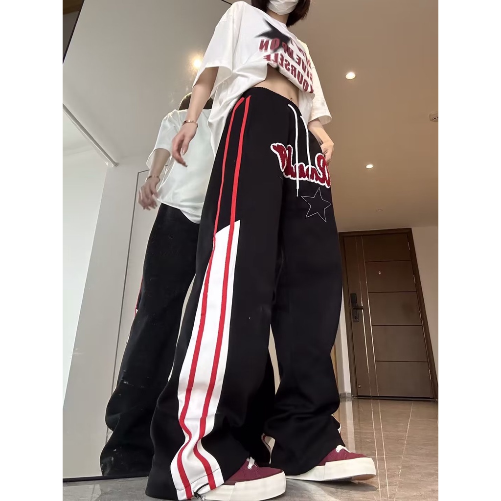 Quần Thể Thao Ống Đứng Kẻ Sọc Thêu Họa Tiết Phong Cách Đường Phố Mỹ Thời Trang Mùa Hè Cho Nam