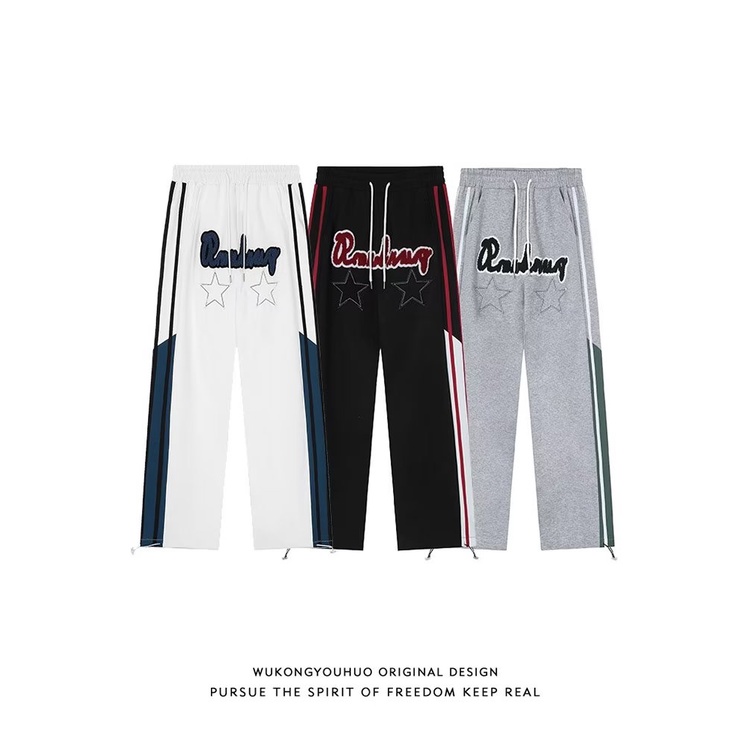 Quần Thể Thao Ống Đứng Kẻ Sọc Thêu Họa Tiết Phong Cách Đường Phố Mỹ Thời Trang Mùa Hè Cho Nam