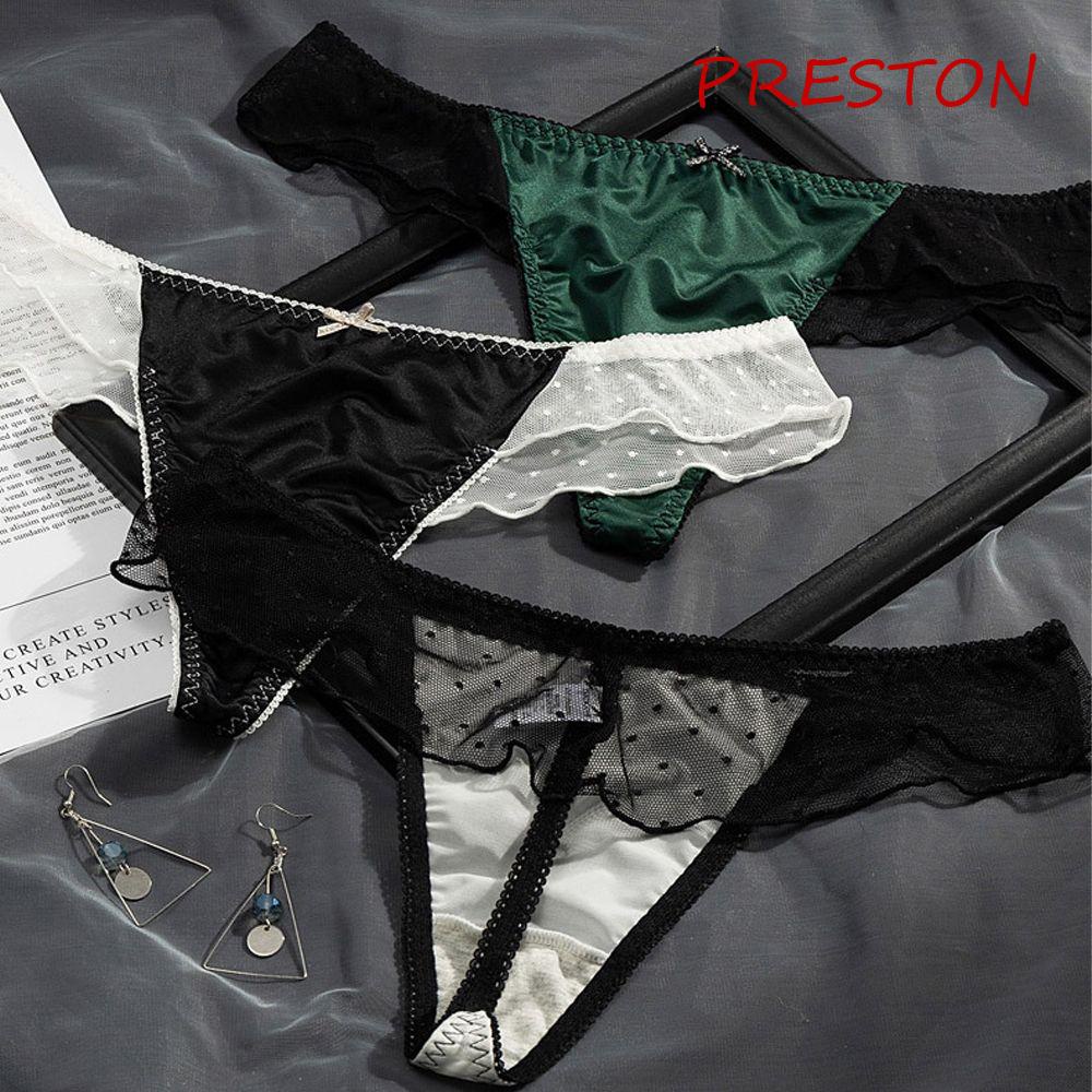 Quần Lót Cotton Lưng Thấp Dáng Chữ T Phối Ren Lưới Thoáng Khí Thời Trang Cho Nữ
