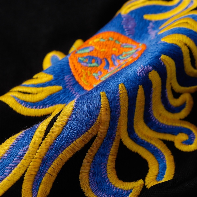 Áo Thun Tay Ngắn Dáng Rộng Thêu Hình Mặt Trời / Sứa Thời Trang Chất Lượng Cao