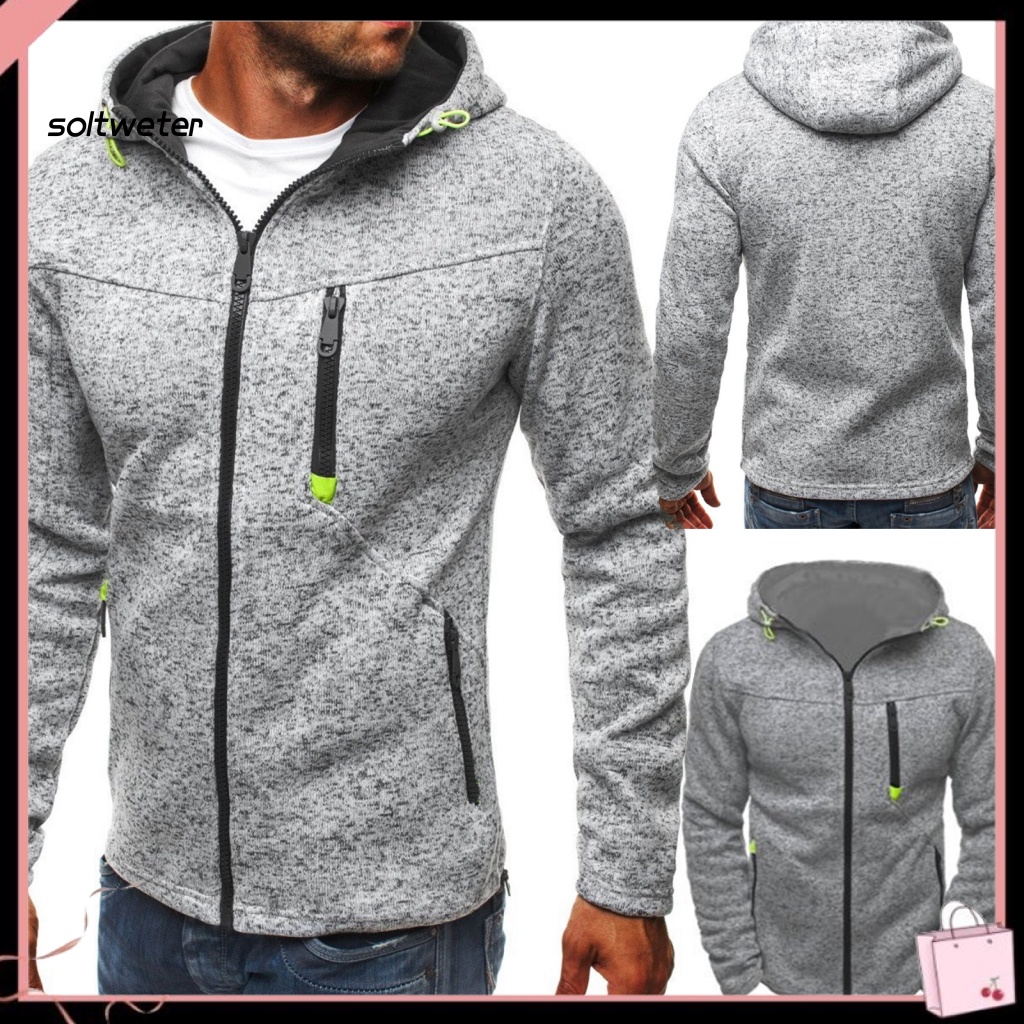 Áo Hoodie Nỉ Màu Trơn Có Khóa Kéo Ấm Áp Màu Sắc Đơn Giản Cho Nam