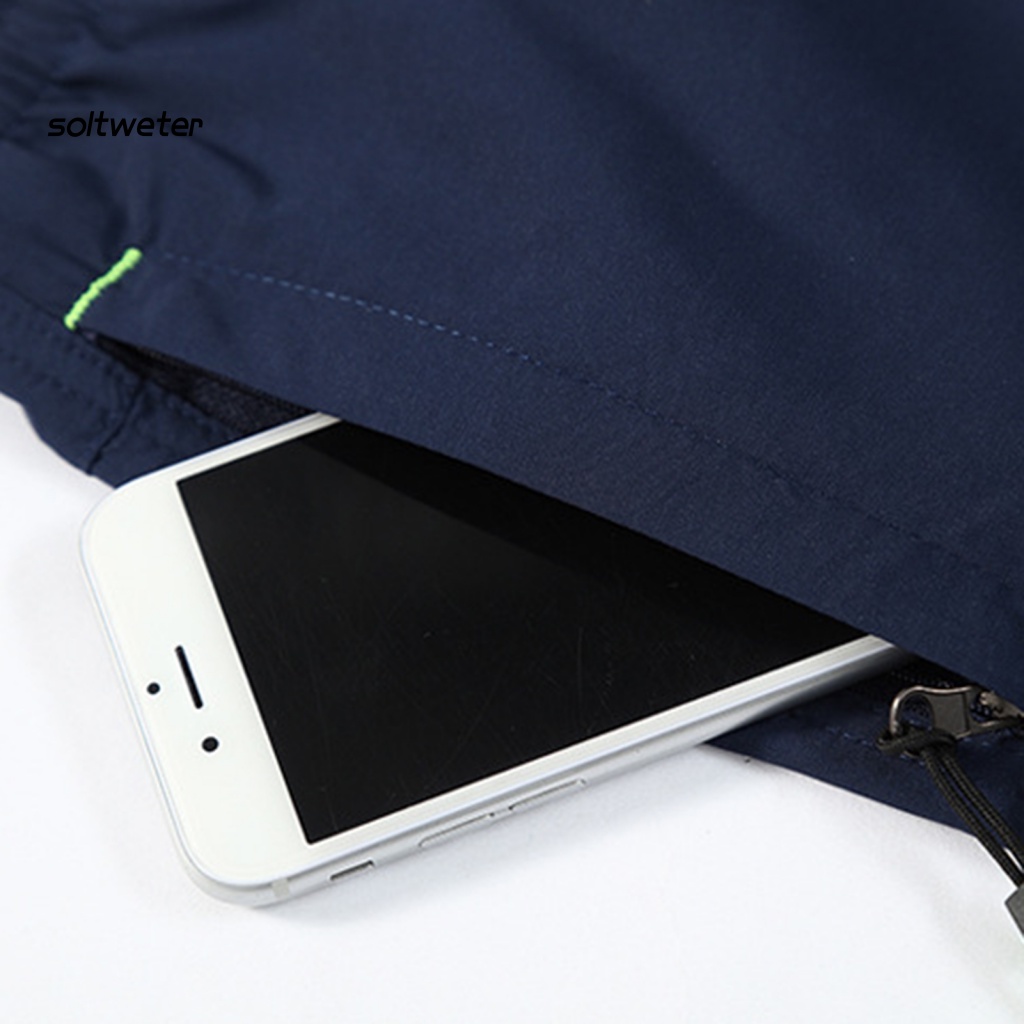 Quần Short Màu Trơn Mau Khô Có Túi Khóa Kéo Plus Size Cho Nam