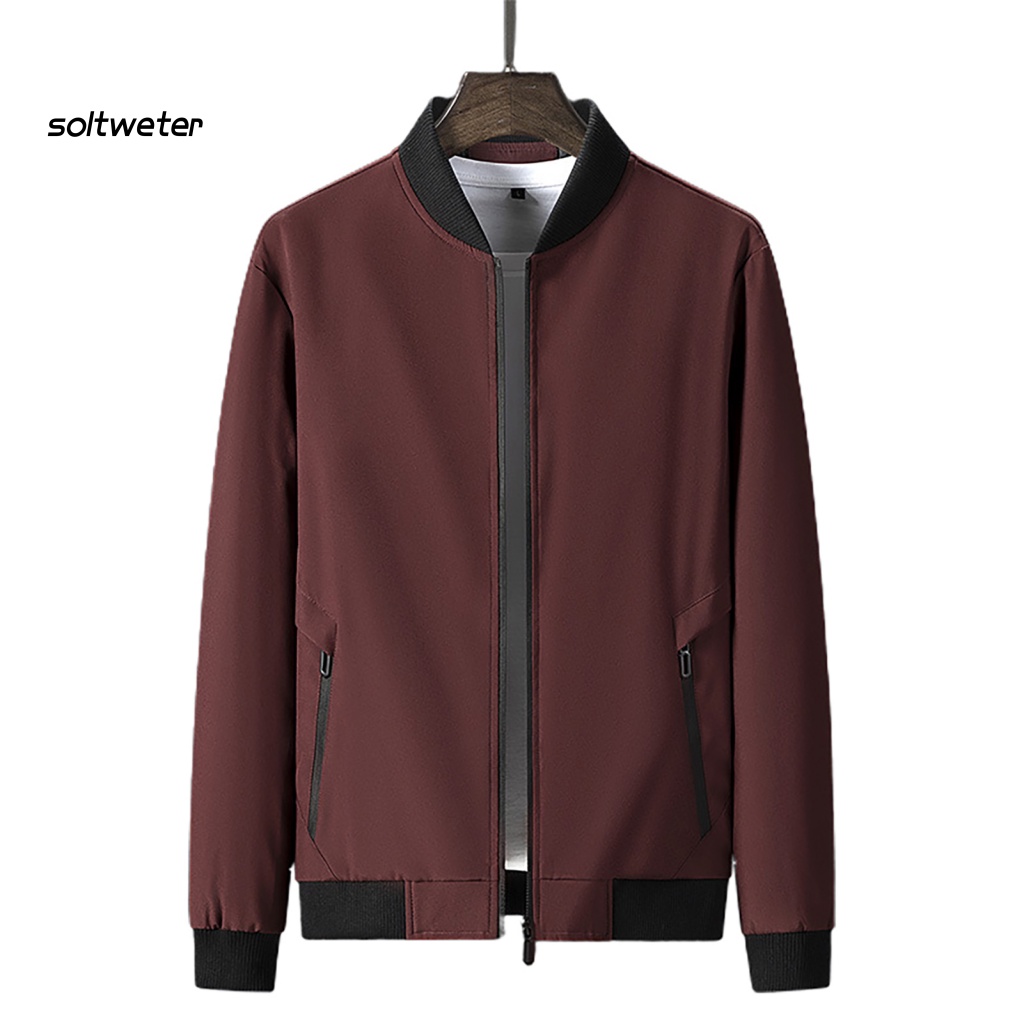 Áo Khoác Cổ Đứng Màu Trơn Dáng Rộng Có Túi Và Khóa Kéo Thời Trang Xuân Thu Cho Nam