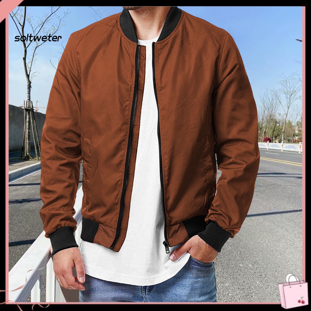 Áo Khoác Cổ Đứng Tay Dài Màu Trơn Có Khóa Kéo Dáng Rộng Thời Trang Đường Phố Mùa Thu Cho Nam