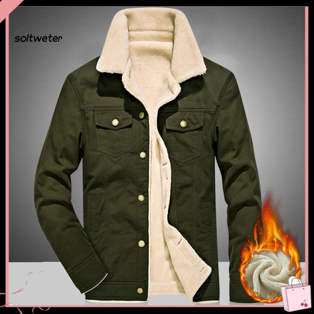 Áo Khoác Nam Tay Dài Cổ Bẻ Lót Lông Dày Dặn Màu Sắc Trơn Chống Gió Thời Trang Đường Phố Mùa Đông
