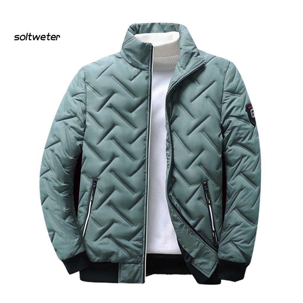 Áo Khoác Phao Cổ Đứng Lót Cotton Màu Trơn Chống Lạnh Phối Túi Cỡ Lớn Thời Trang Đường Phố Cho Nam