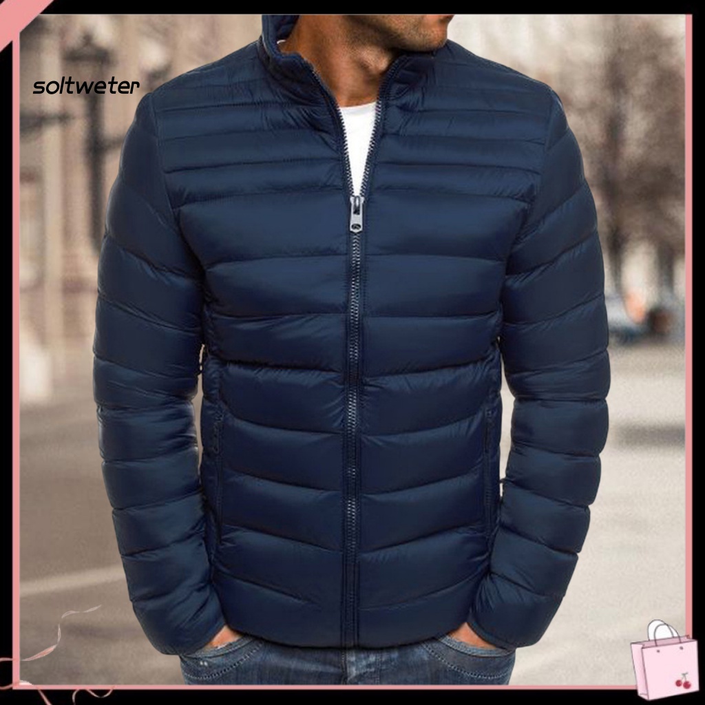 Áo Khoác Phao Cotton Dày Tay Dài Cổ Đứng Có Túi Và Khóa Kéo Thời Trang Đường Phố Mùa Đông