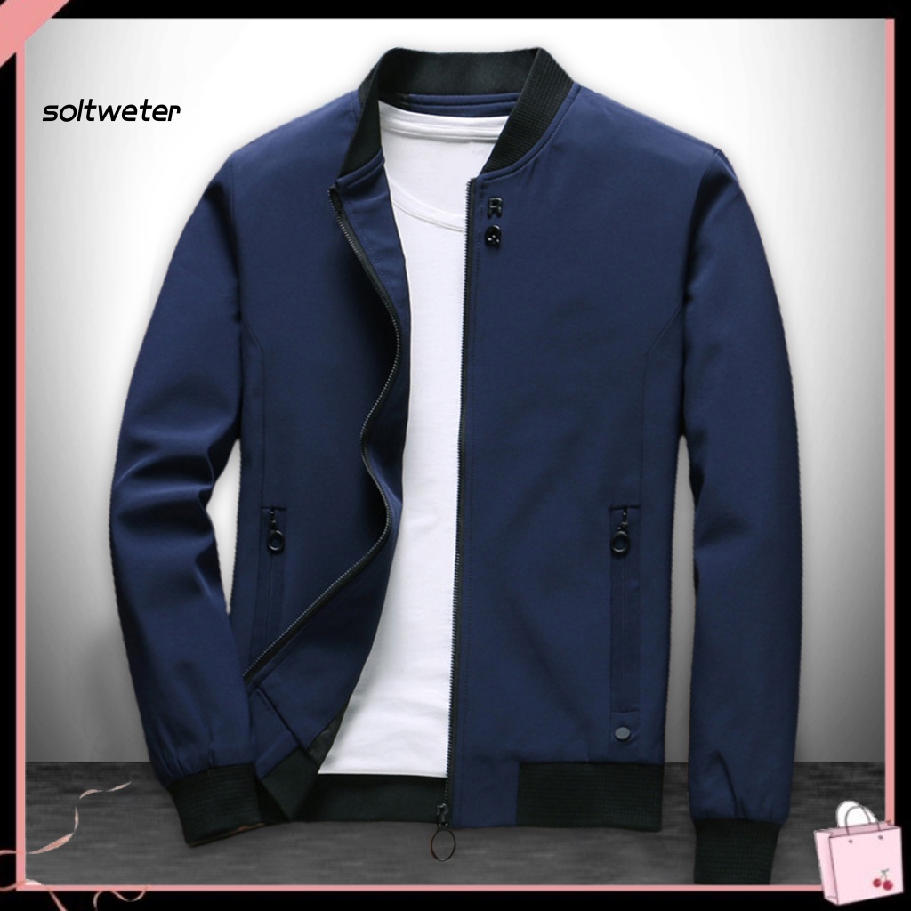 Áo Khoác Bóng Chày Cổ Đứng Tay Dài Màu Trơn Dáng Ôm Thời Trang Mùa Thu Cho Nam