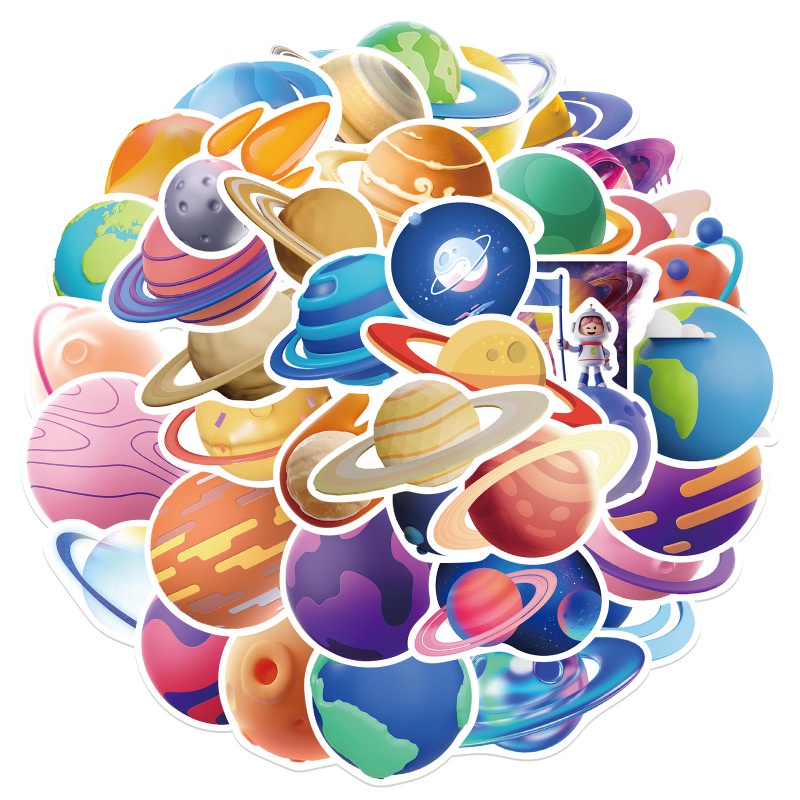 Set 50 Miếng Dán Hoạt Hình Hành Tinh / Hoa Hướng Dương / Hành Tinh Nhiều Màu Trang Trí Ván Trượt / V
