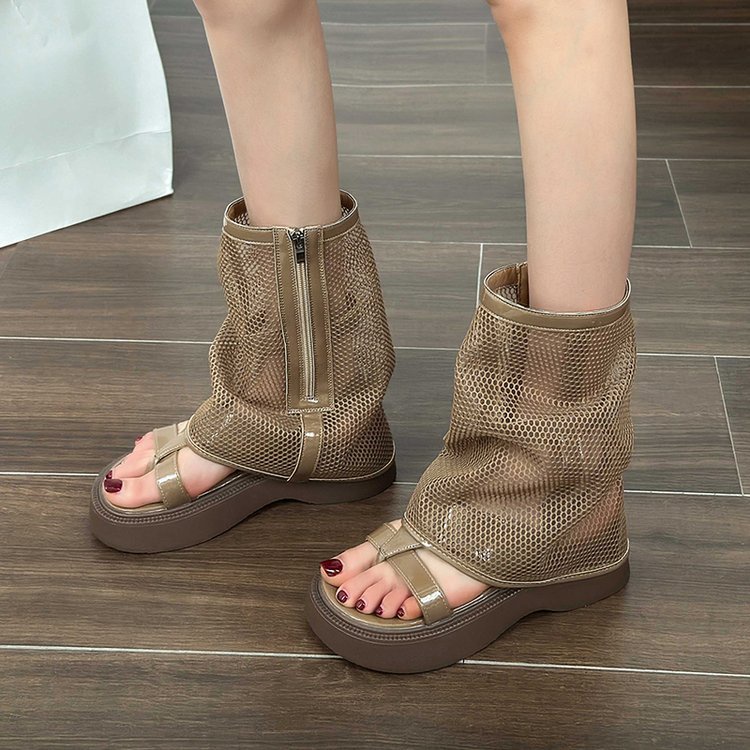 Huaqoo Xăng đan sandal Đế Dày Tăng Chiều Cao Phong Cách Retro Roman Cho Nữ 28Z062701