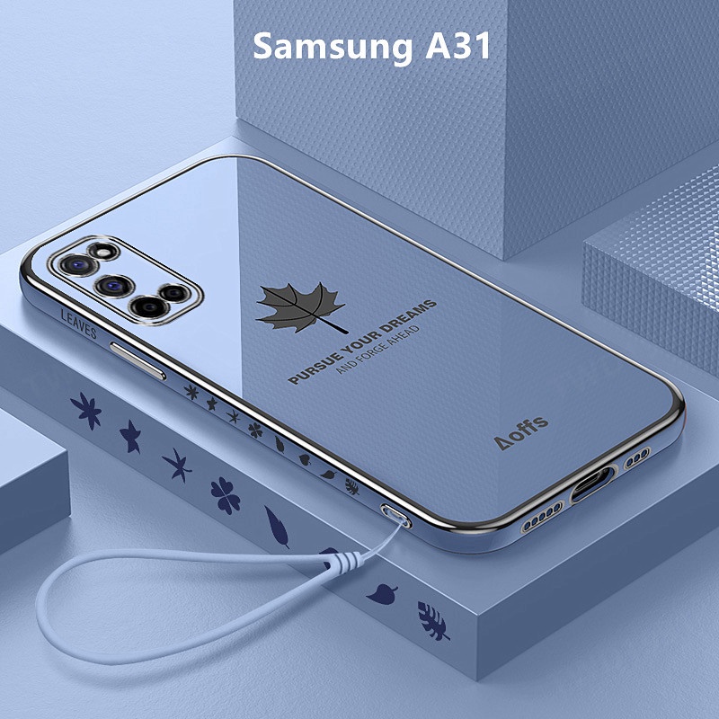 Ốp Lưng Samsung A31 Mạ điện Lá phong Lanyard Mềm Ốp Điện Thoại Samsung Galaxy A31