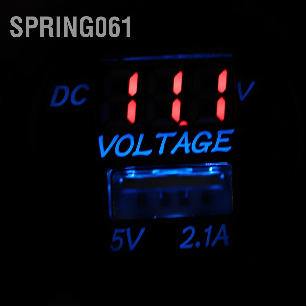 Spring061 Cổng USB Bộ sạc ô tô Hiển thị điện áp Vôn kế Nguồn xe IP66 Chống nước 2.1A