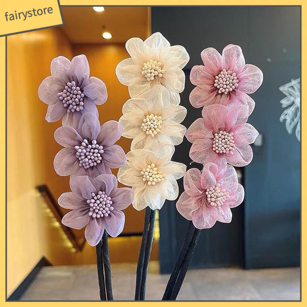 Kẹp Tóc Ba Bông Hoa / Tròn Bằng Sợi Lưới Trang Trí Đa Ứng Dụng