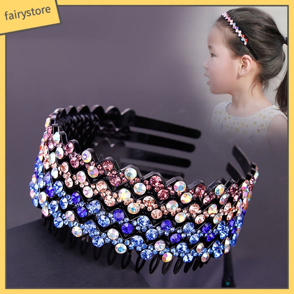 Băng Đô Cài Tóc Đính Đá Lấp Lánh Chống Trượt Có Răng Dành Cho Nữ