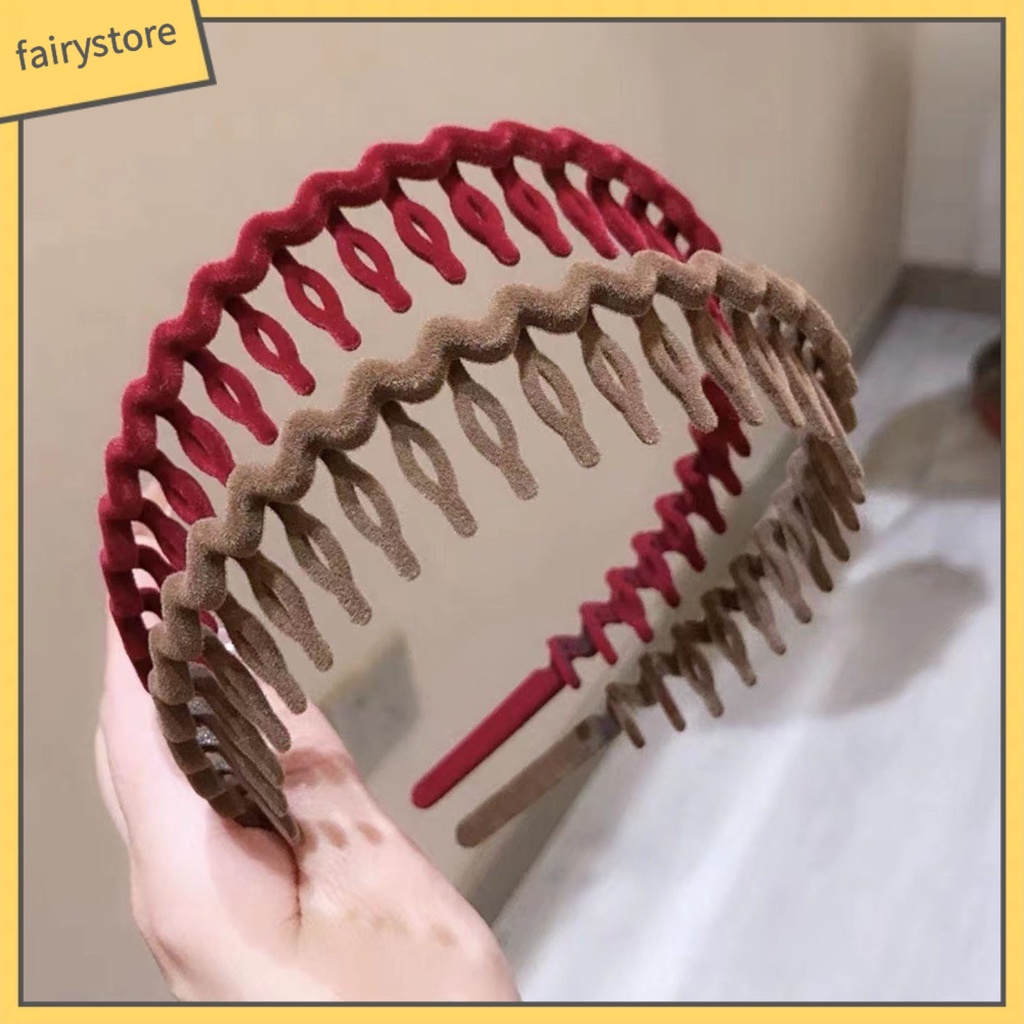 Băng Đô Cài Tóc Có Răng Mềm Co Giãn Chống Trượt Màu Trơn Cho Nữ