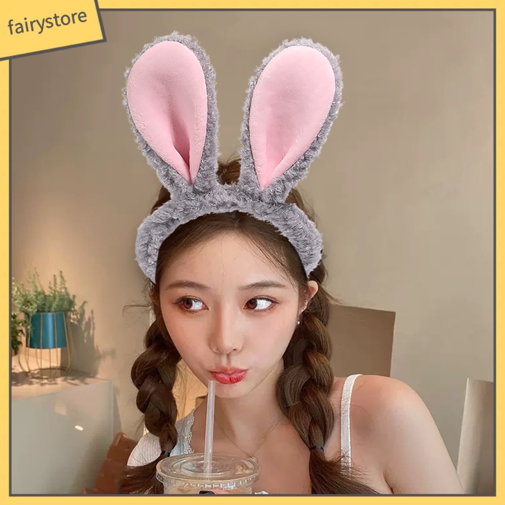 Băng Đô Cài Tóc Tai Thỏ Phủ Lông Chống Trượt Dễ Thương