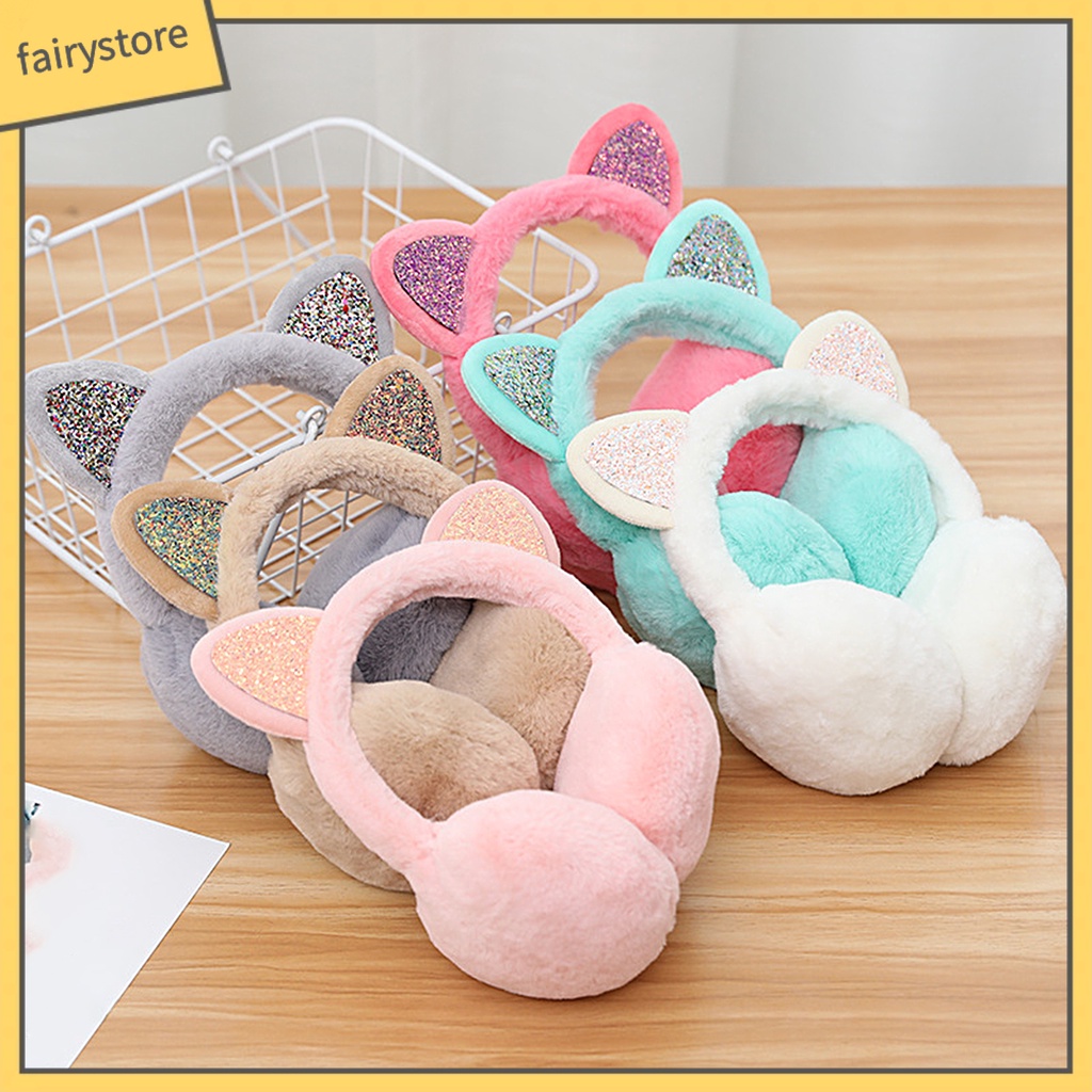 Chụp Tai Giữ Ấm Mùa Đông Hình Tai Mèo Lấp Lánh Cho Nữ