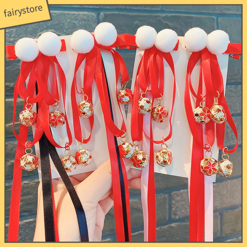 1 Cặp Kẹp Tóc Tua Rua Phong Cách Trung Hoa Cổ Điển Mừng Năm Mới Cho Bé Gái