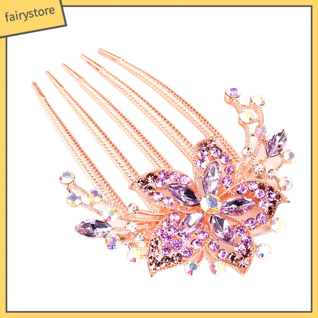 Lược Cài Tóc Hình Hoa Lá Đính Đá Lâu Trôi Tinh Tế Cho Nữ